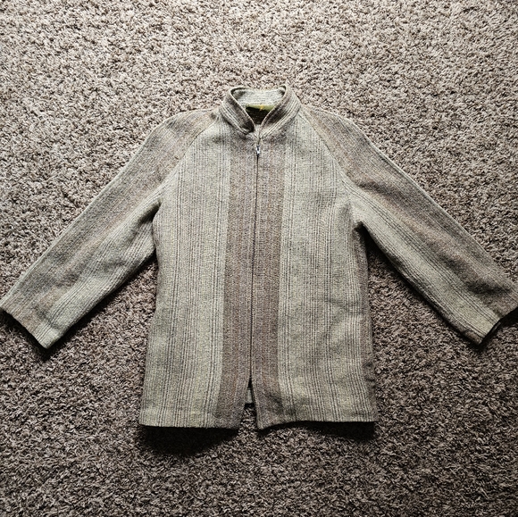 Curlew Weavers Gwehyddion Y Gylfinir 100 dicel natural green gray cardigan sizeL - Picture 2 of 11